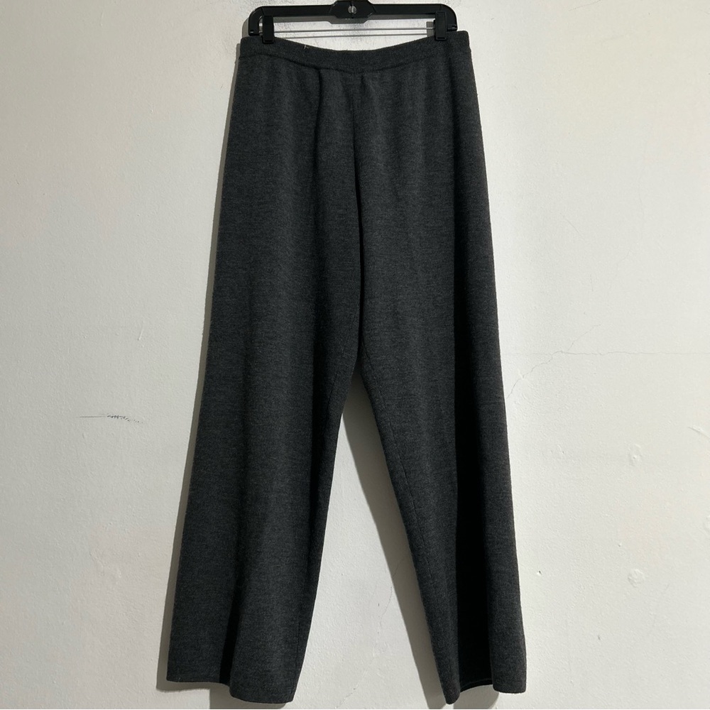 Vintage Pursuits Merino Pure New Wool Knit Grey Wide Leg Lounge Pants Minimalist